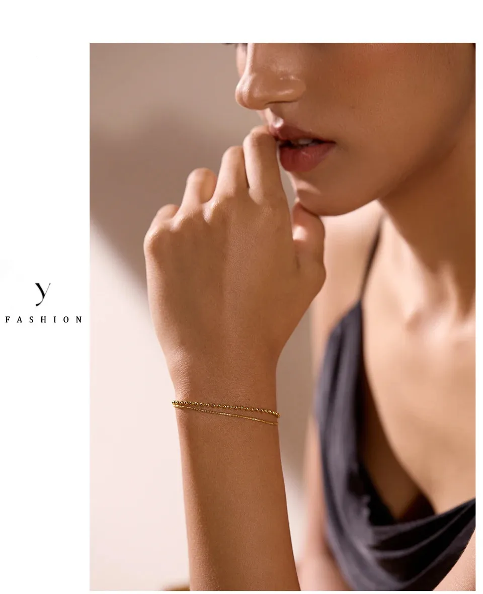 Armbänder Yhpup Edelstahl Flache Perlenketten Doppellagiges Modearmband Armreif Für Frauen Charm Sommer Strand_voghion.com
