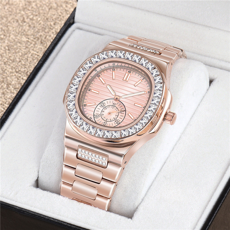 Orologio al quarzo da uomo alla moda con strass - Stile minimalista business e hip hop - Cassa in lega resistente all'acqua - Chiusura per gioielli in acciaio inossidabile_voghion.com