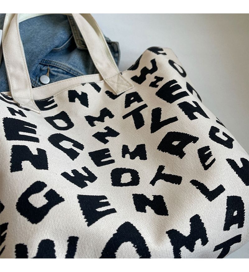 Persönlichkeit bedruckter Buchstabe Mommy Bag 2024 neue Textur Farbkontrast Freizeit Canvas große Kapazität Tote_voghion.com