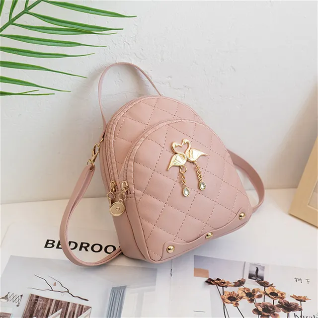 Zaino mini con ciondolo a forma di cigno con nappa, a doppio strato, per studenti, da donna, stile rombo_voghion.com