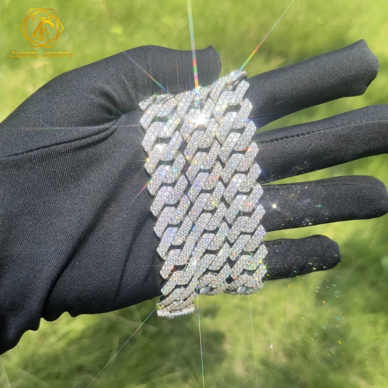 Bracciale VVS Moissanite Iced Out Diamante 18mm Colore Oro Argento Sterling Collana Uomo Miami Catena a Maglie Cubane Collane_voghion.com