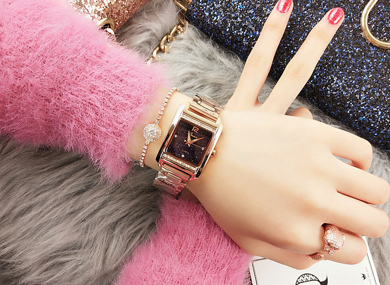 Orologio da marea impermeabile al quarzo con superficie del cielo stellato con diamanti quadrati coreani da donna di nuova moda_voghion.com