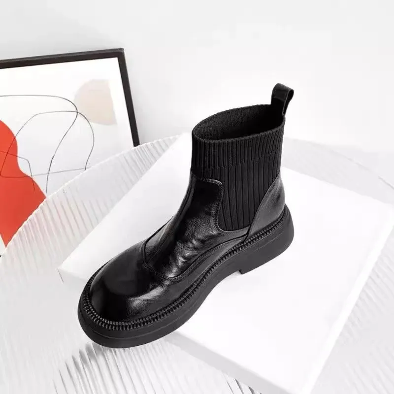 Stickade ankelboots i läder för kvinnor eleganta vinterkängor_voghion.com