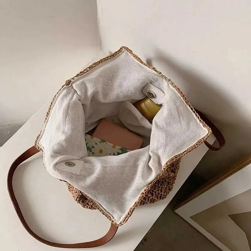 Summer grass woven shoulder bag Latan Beach large capacity handmade vacation travel shopping handbag Y241011_voghion.com