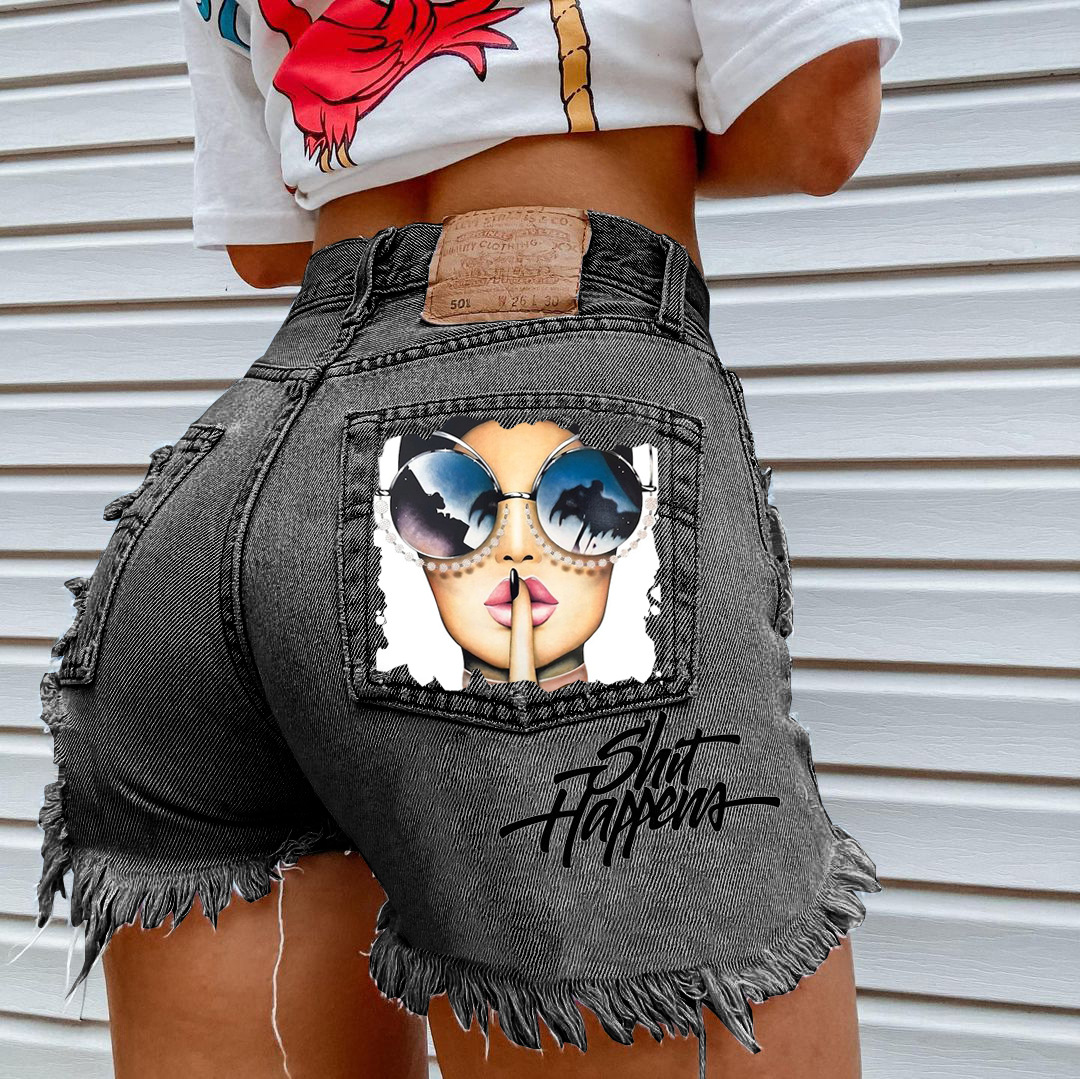 Punk worn jeans women's summer ins style personality casual women's shorts