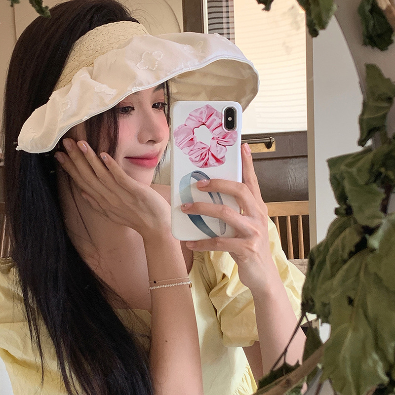 Jinkejue Summer Wide Face Covering Empty Top Flower Outdoor UV Big brimmed Sun Protection Hat_voghion.com