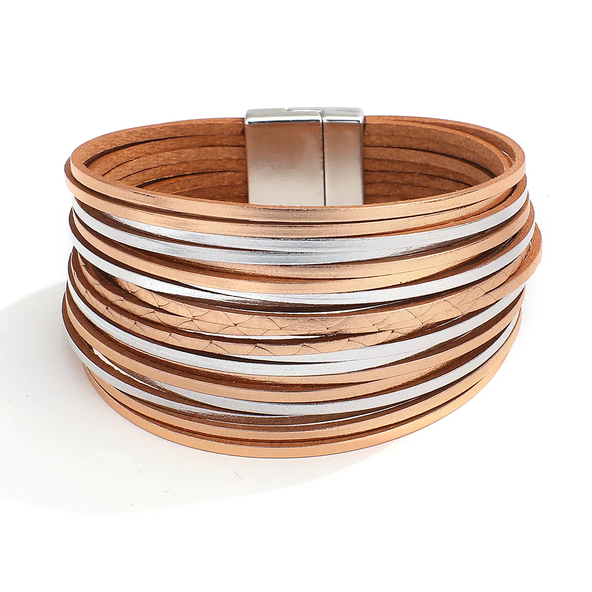 Charm ALLYES Boho Braccialetti in pelle multistrato a strisce sottili per donna Bracciale avvolgente multicolore alla moda Semplice unisex_voghion.com