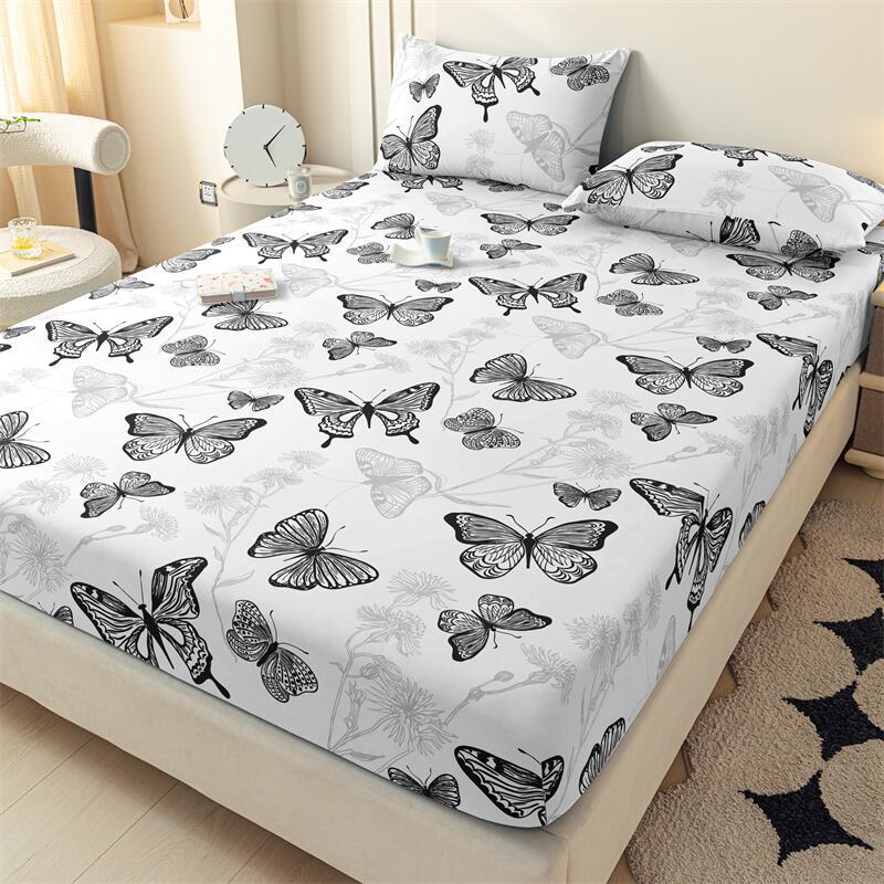 Drap de lit imprimé dessin animé, anti-poussière, doux pour la peau, couvre-lit, drap de lit, taie d'oreiller, protège-matelas