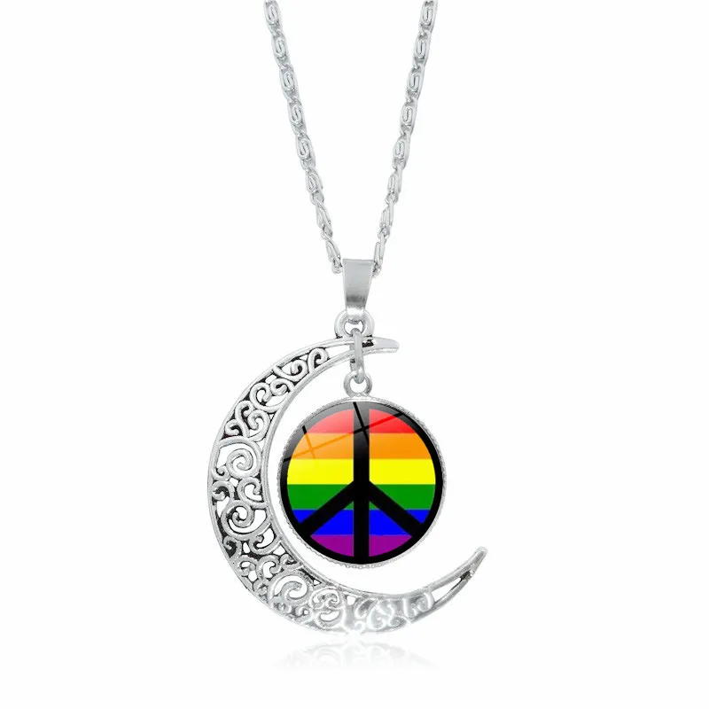 Rainbow Pride Moon Pendant Necklace For Women And Men Jewelry_voghion.com