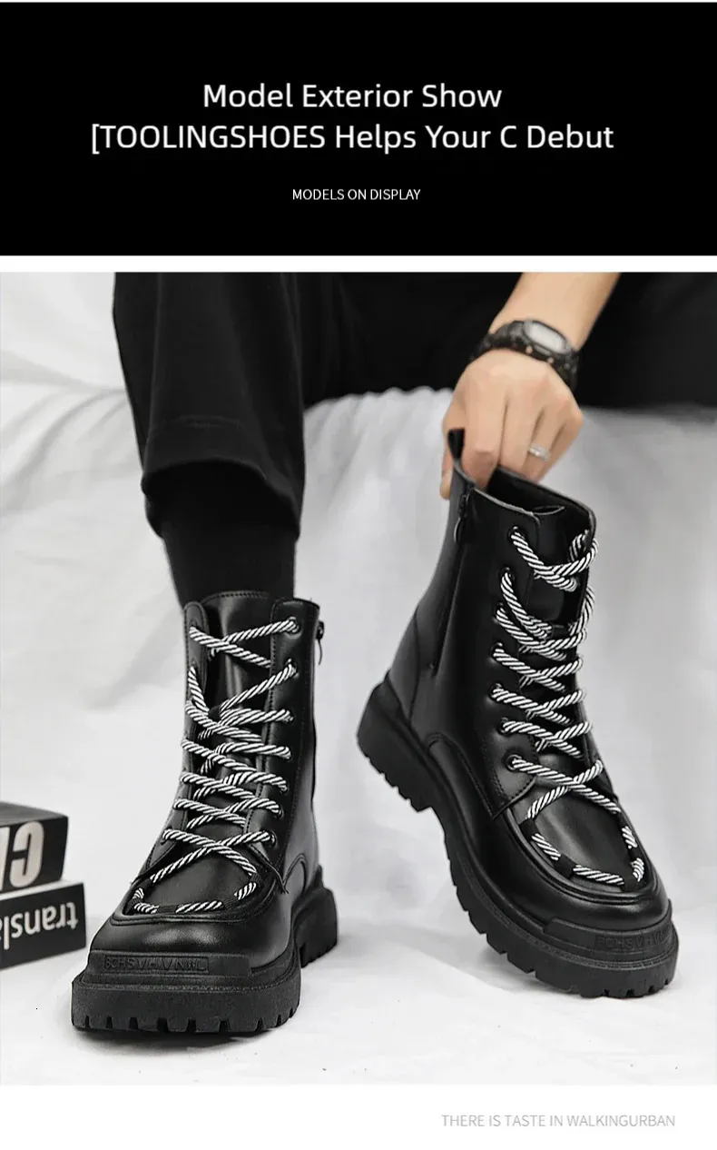 Bottes montantes en cuir pour homme, grandes tailles, pour loisirs, randonnée, travail, tendance, semelle épaisse, antidérapantes, 250425_voghion.com