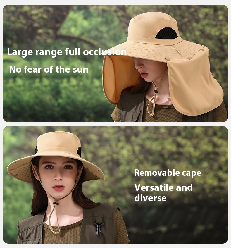 2024 Summer Outdoor Fisherman's Hat Big Brim Neck Protection Fishing Hat Mountaineering Breathable Sunshade and Sunscreen Hat_voghion.com