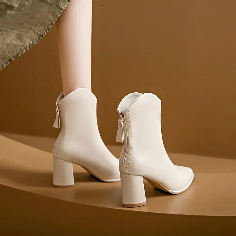 Scarpe invernali da donna con punta a punta, con cerniera, con tacco alto, stivali moderni, per l'esterno, tutti i giorni, in tinta unita, con tubo corto_voghion.com