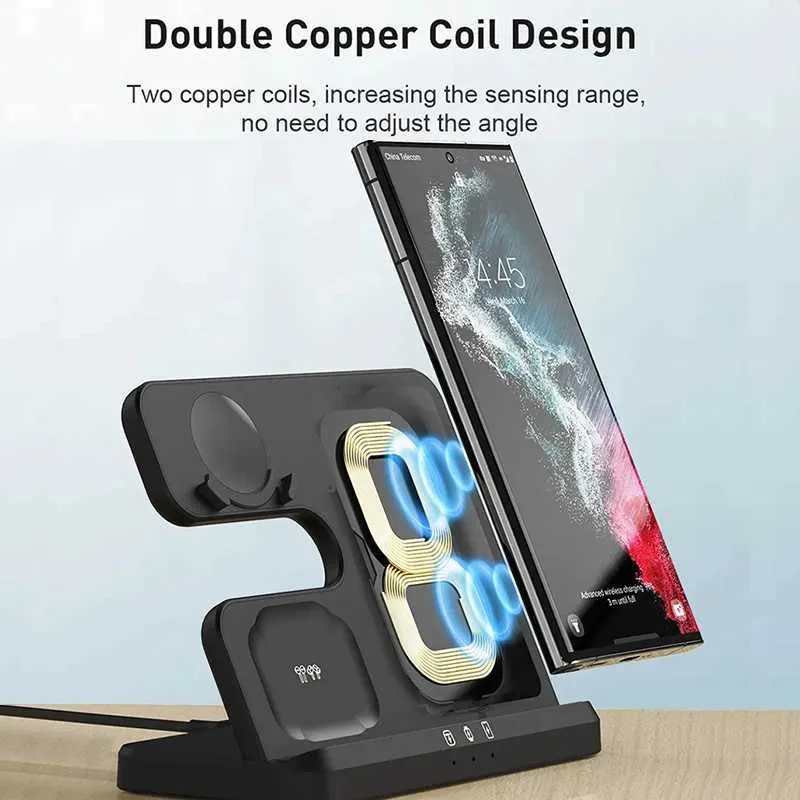 15W 3-in-1 Station Suitable For S23 S22 IPhone 15 14 13 Galaxy Watch 4 3 Earphones 2 Fast Wireless Charger Y241118_voghion.com