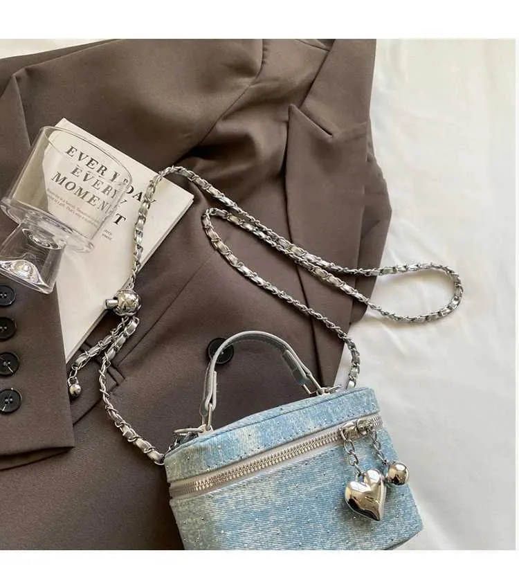 Vintage Denim Crossbody Bag Women Casual Fashion Flap Beads Box Short Handle Bags Female Versatile Commute Chain_voghion.com