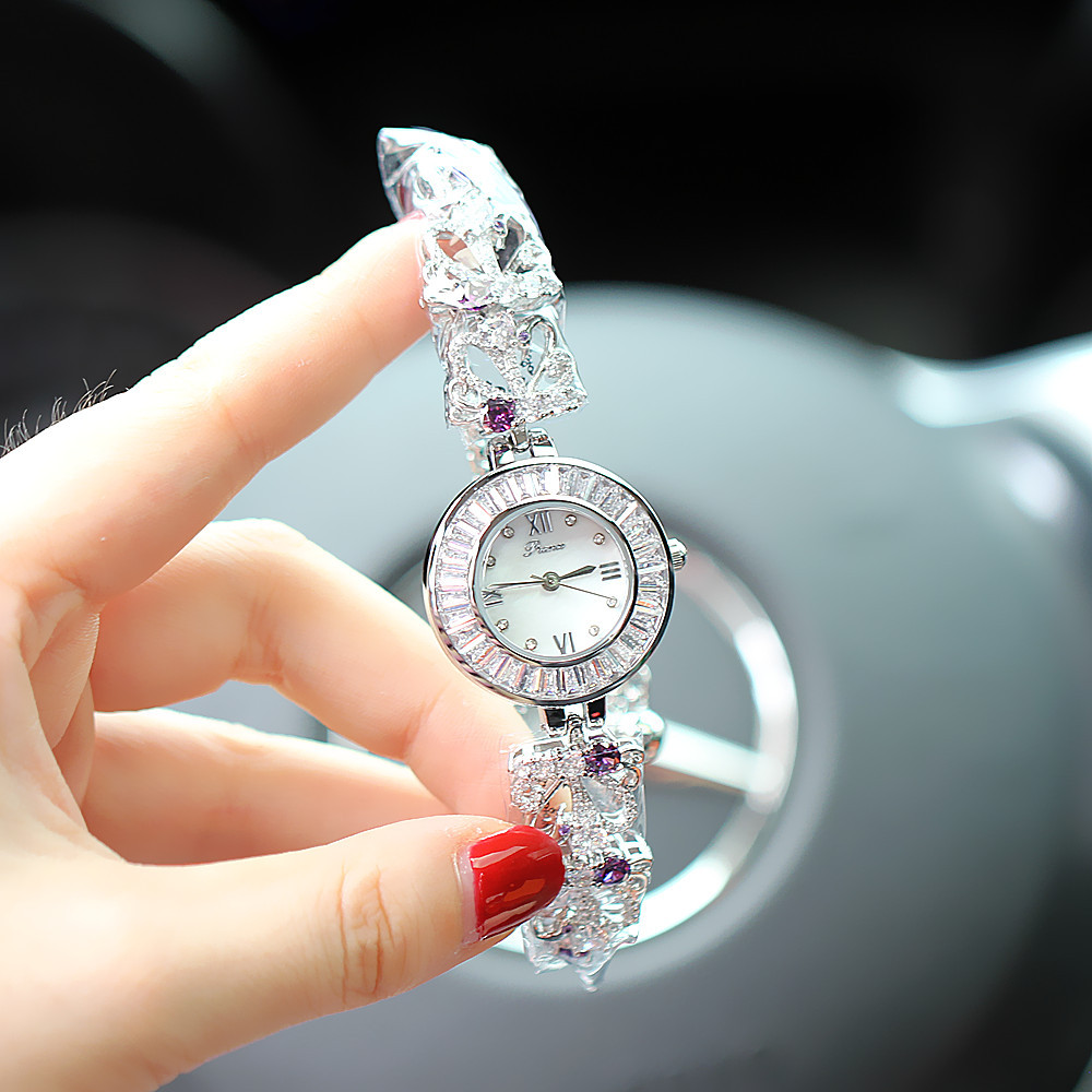 Trasmissione in diretta di Zircon New Women's Pointer Style Diamond Bracelet Quartz Orologio impermeabile alla moda_voghion.com