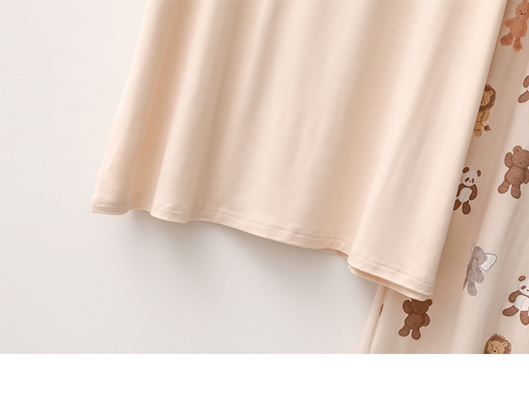 Vêtements pour femmes Printemps et été Modal Pyjamas Femmes Dessin animé Animal Manches Courtes Pantalon Mince Lâche Doux Confortable Ensemble de vêtements pour la Maison_voghion.com