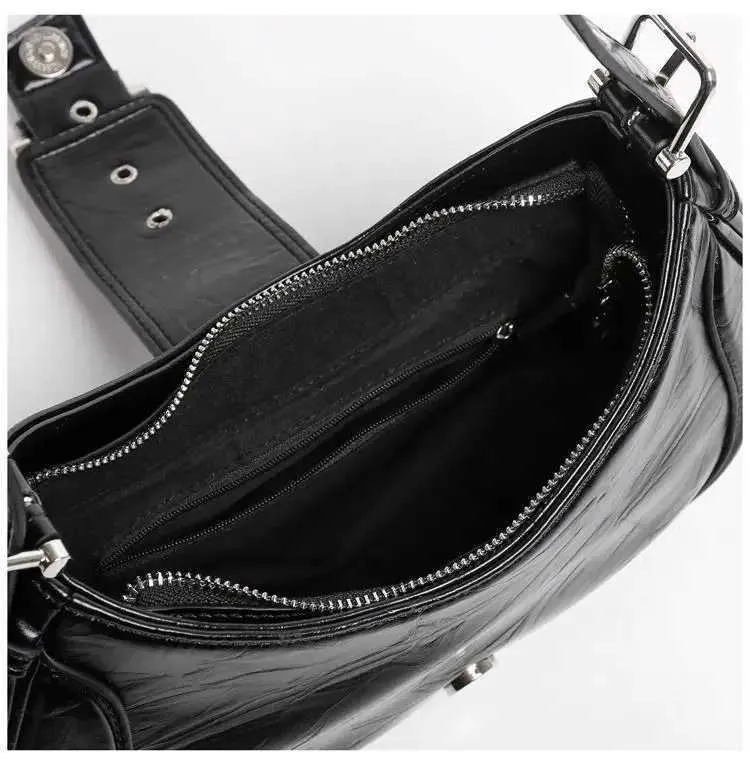 Sacs à main tendance Y2K pour femmes, sacoches à bandoulière en cuir PU noir, sacoches sous les bras, portefeuilles, de haute qualité_voghion.com