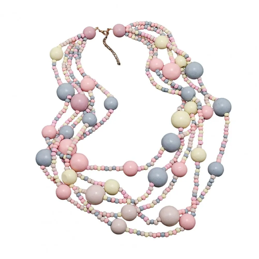 Catene Collana unica Accessorio Festa Perline colorate Perline di legno multicolore Strati per vestirsi_voghion.com