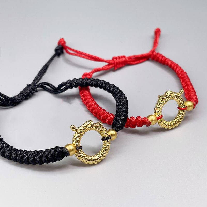 Fødselsår Drage Flettet Sort Og Rødt Reb Heldige Perler Kvindelig National Mode Niche Design Justerbart Armbånd_voghion.com