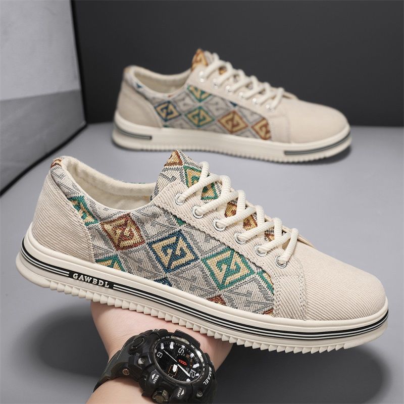 Men's Breathable Canvas Trainers Casual Lightweight Low Top Shoes_voghion.com