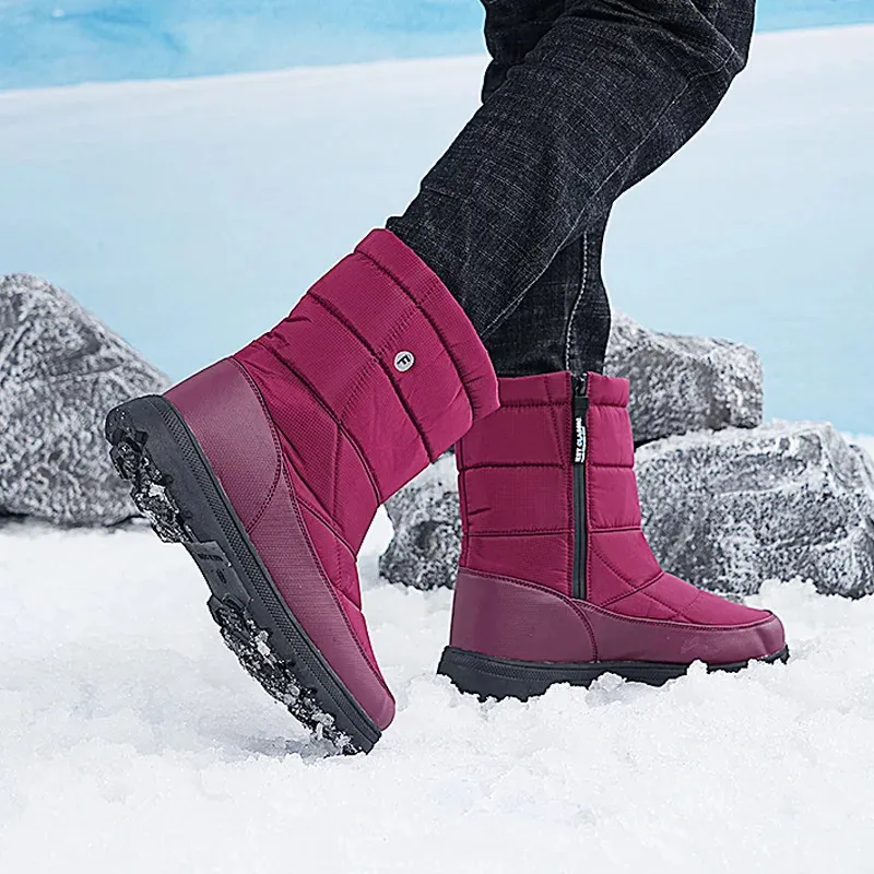 Bottes d'hiver pour hommes, grandes tailles, chaudes, en peluche, longues, imperméables, mi-mollet, pour l'extérieur, baskets durables, chaussures de loisirs à enfiler_voghion.com