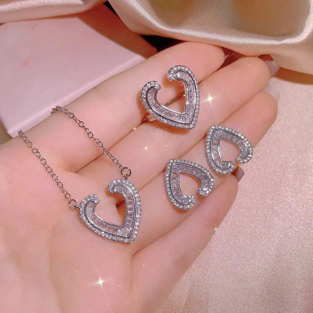 Hochzeitsschmuck-Sets 3-teilig Sterling Silber Herzschliff Zirkon Verlobungsring Ohrringe Anhänger Damen Party Geburtstagsgeschenk_voghion.com