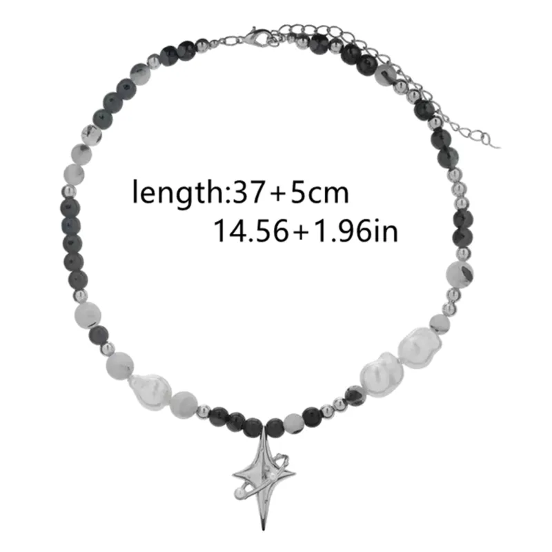 Ketten Frauen Mädchen Schwarz Weiß Perlen Halskette Barocke Perlenketten Stern Anhänger Choker Schmuck Geschenk Legierung Material für_voghion.com