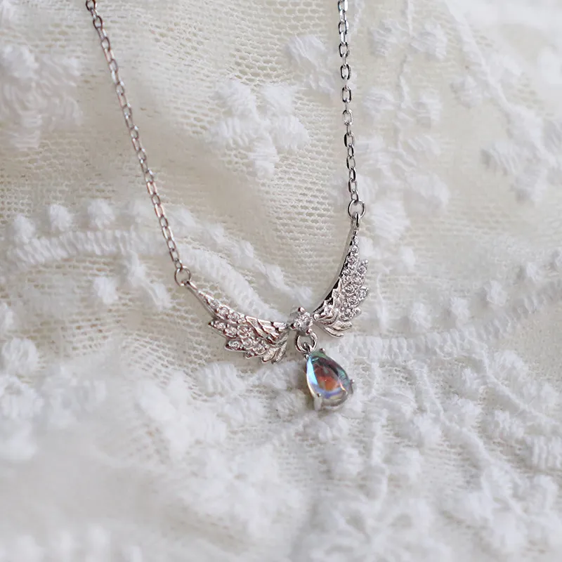 Collane con ciondolo Squisito e semplice Angelo Ala Moda Elegante Donna Goccia d'acqua a forma di Zircone Collana Ciondolo coda_voghion.com
