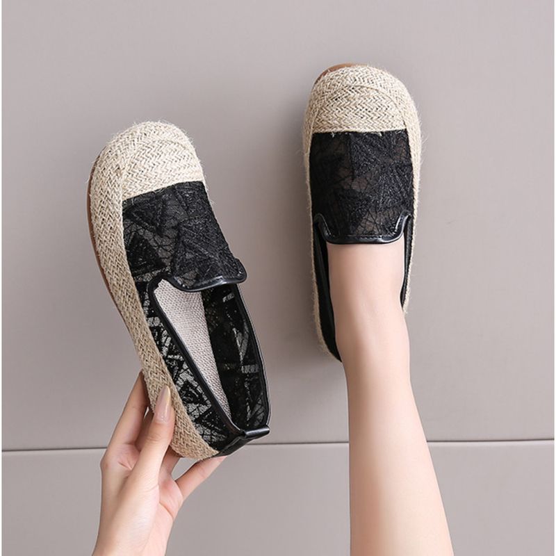 Fisherman Women 2024 new summer lace mesh lazy one slip-on cloth soft sole single shoes_voghion.com