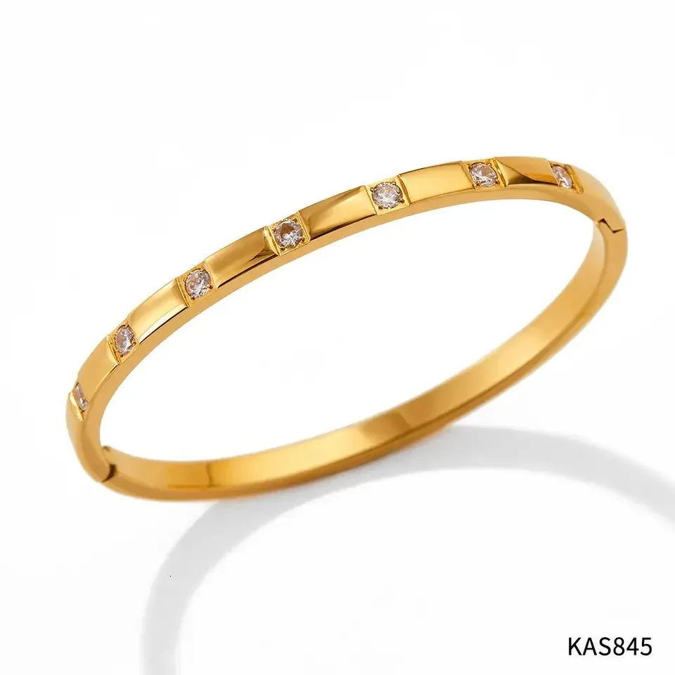 Bangle Bracelet Waterproof White Cubic Zirconia Gold Plated_voghion.com