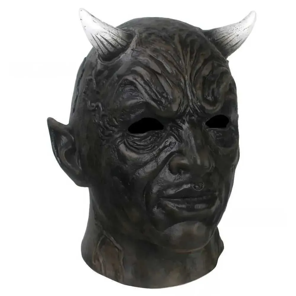 Costume de jeu de rôle noir pour adulte, masque en latex neutre Lucifer, équipement de tête de monstre, accessoires de diable, fête d'Halloween_voghion.com