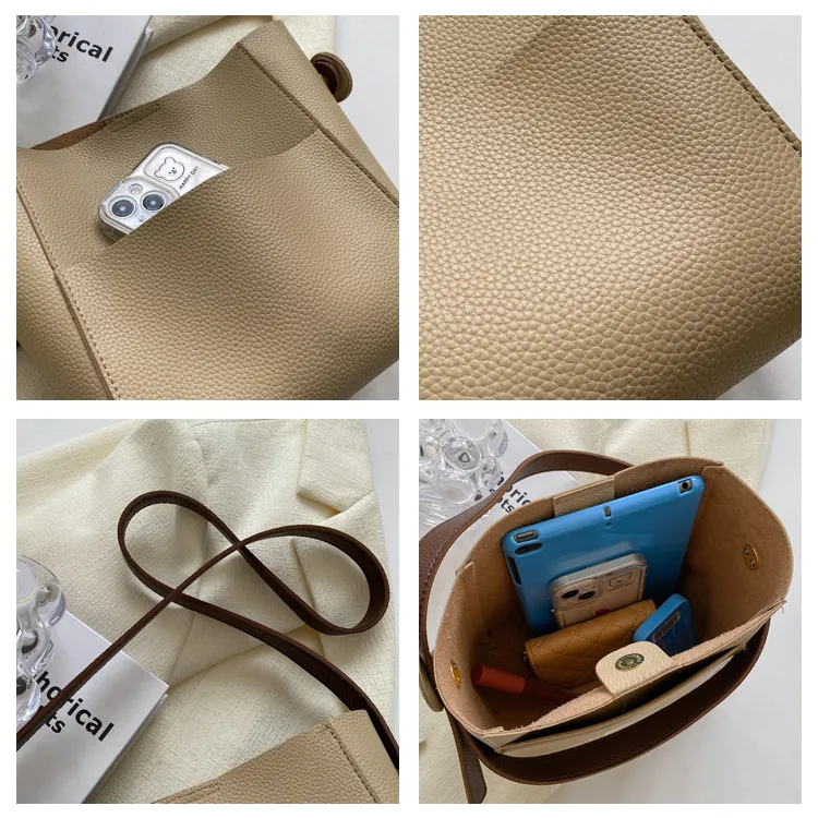 Serata Bas Sinle Spalla Crossbody Ba Donna Colore Puro Moda Desiner PU Composito Secchiello Signore Casual_voghion.com