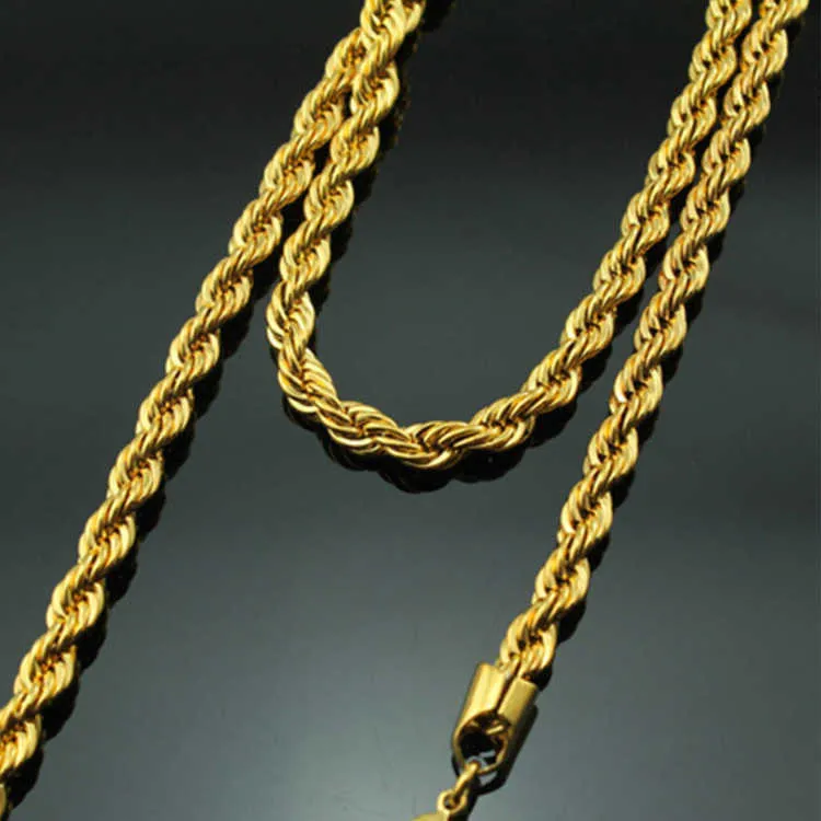 Kunstmatige zware mode gigantische pure roestvrij staal groot massief touw vergulde sieraden ketting voor mannen_voghion.com