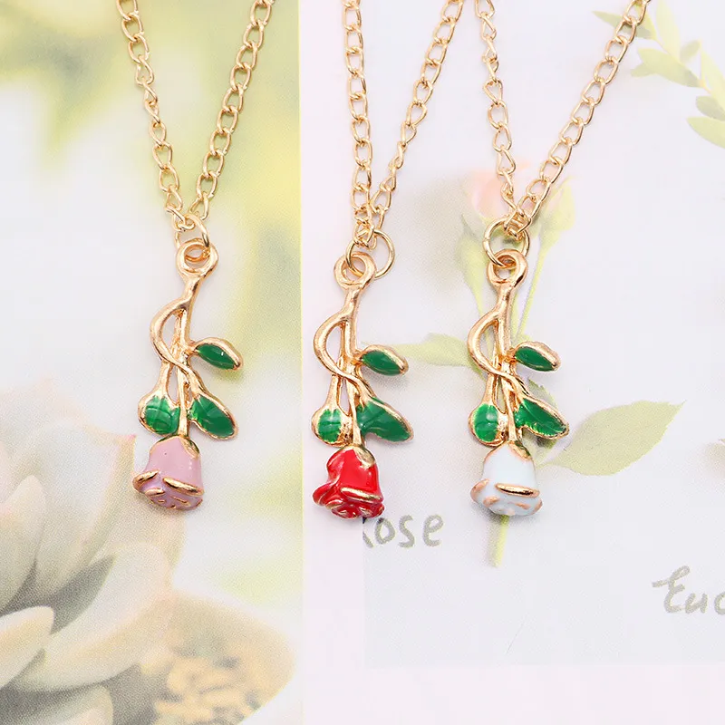 Colliers pendentifs créatifs romantiques pour femmes, collier rose charmant, 3 couleurs, accessoires de fête pour femmes, mode Saint-Valentin_voghion.com