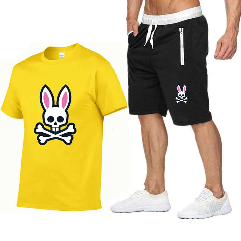 Survêtements pour hommes Summer Sports de plein air Jogging Costume à manches courtes Ghost Rabbit Print Coton Tshirt Shorts Casual_voghion.com
