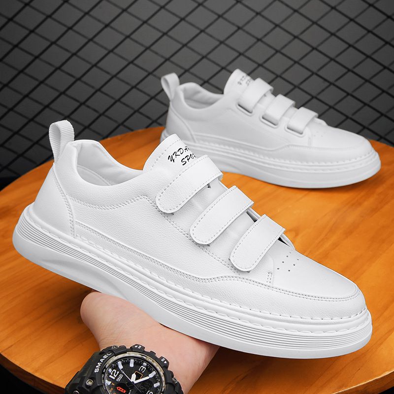 Kleng wäiss Schong mat Klettverschluss fir Liederkostüm, minimalistesche Board-Stil, villfälteg, Casual Schong fir all Saison, fir Hären_voghion.com