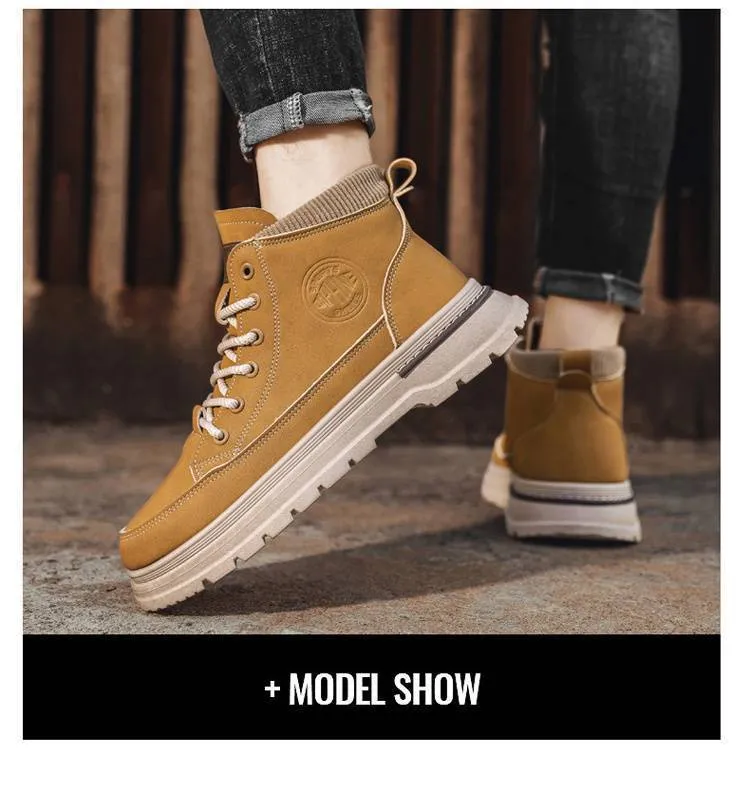 Men's Martin Boots High Top Height Increasing Workwear Shoes_voghion.com