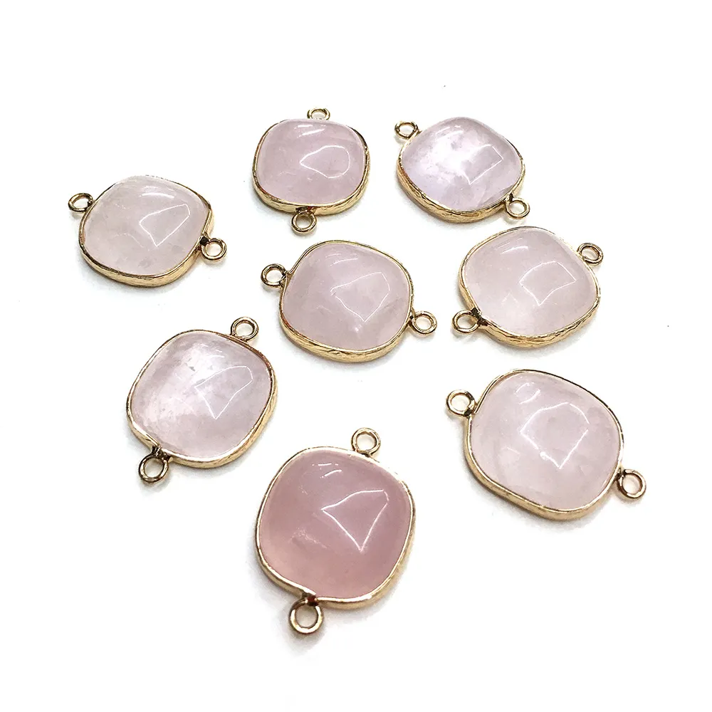 Unhänger Halskette Natursteen Edelsteen Quadrat Vergoldete Roséquarz Verbindung Handgemaachte Bastelen DIY Halskette Bracelet_voghion.com