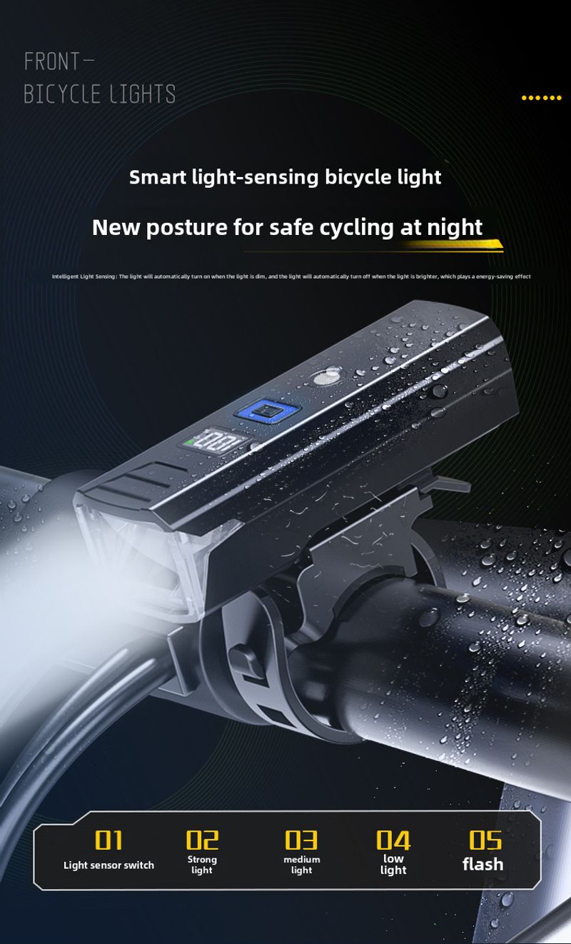 Smart lysfølende nat USB-opladning Stærkt lys lommelygte Cykellygte Tilbehør til rideudstyr_voghion.com