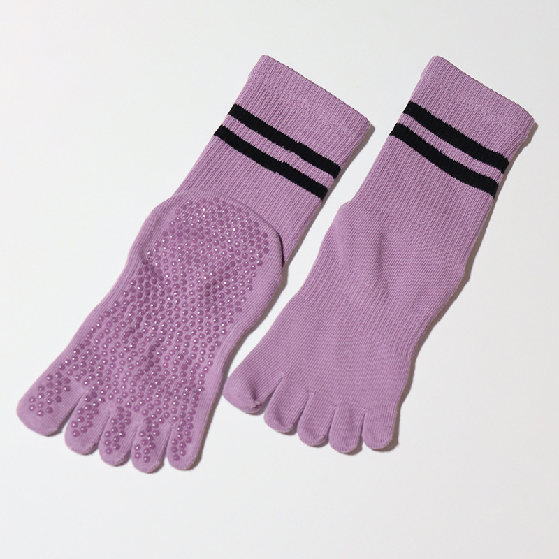 Chaussettes de yoga unisexes pour femmes, chaussettes professionnelles antidérapantes pour orteils, chaussettes d'intérieur Pilates à cinq doigts_voghion.com