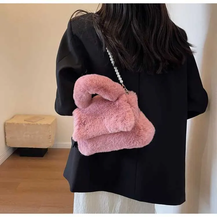 Borsa a mano in peluche donna borsa a tracolla morbida casual_voghion.com