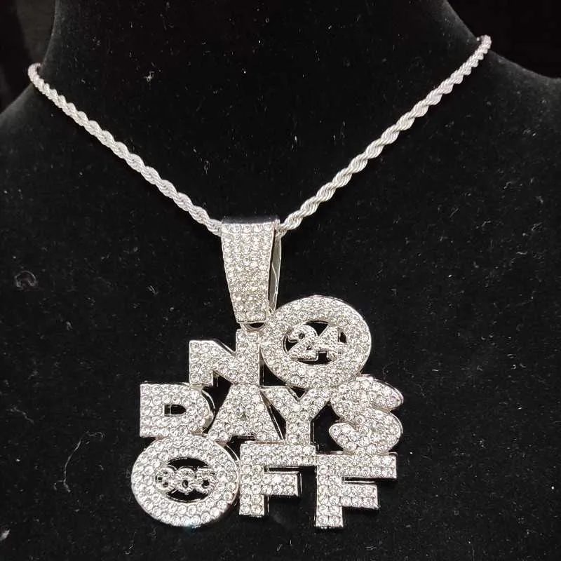 Menn Kvinner Hiphop NO DAYS OFF Anheng Halskjede med 13mm Cubansk Kjede Hiphop Iced Out Bling Halskjeder Mote Sjarm_voghion.com