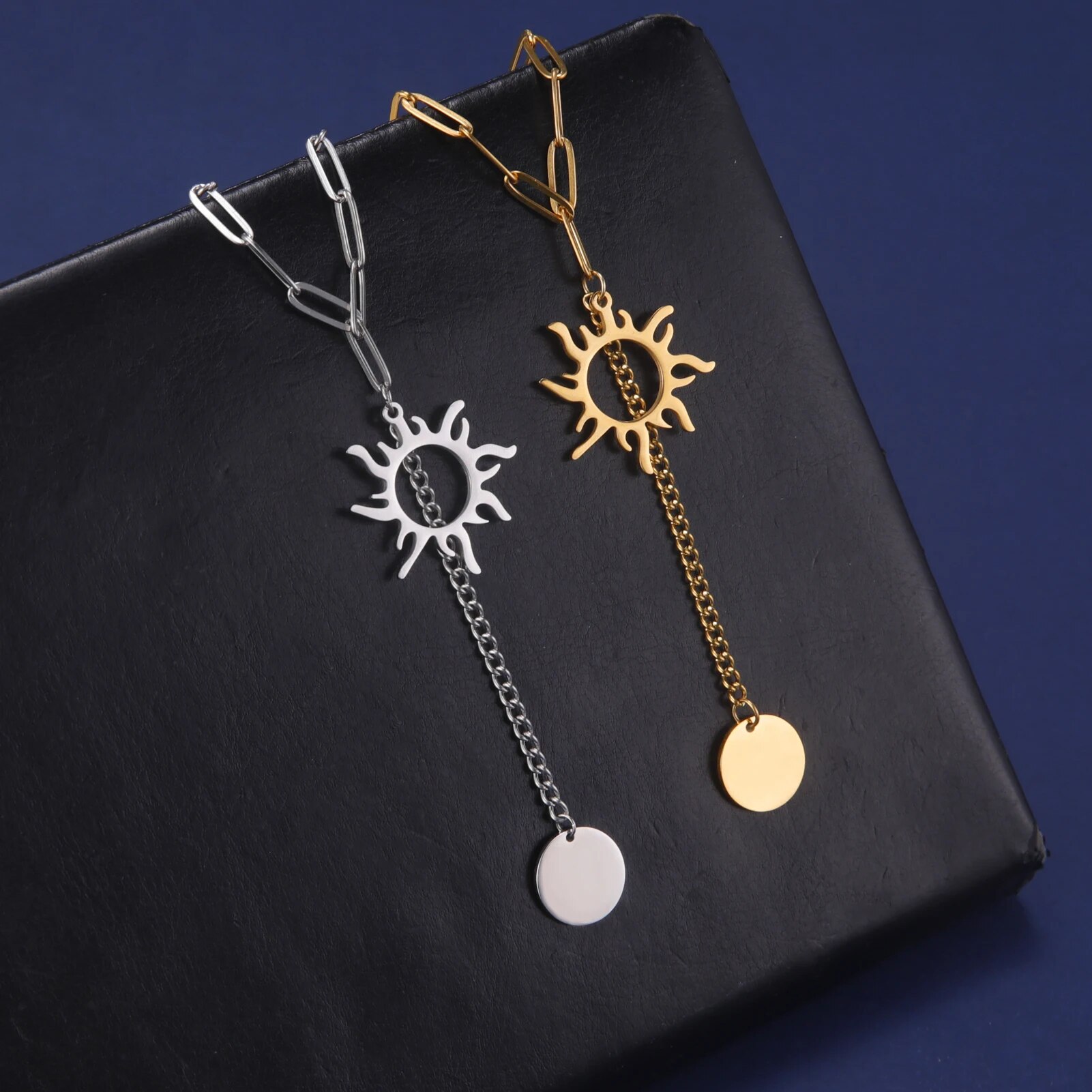 Skyrim Sun Totem Pendant Necklace Women Stainless Steel Gold Color Beaded Chain Necklace Punk Summer Jewelry Birthday Gift New in_voghion.com