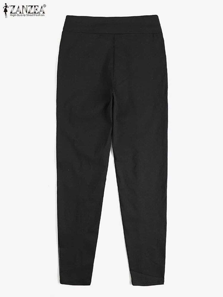 PLUS SIZE Dammen Skinny Leggings ZANZEA Moud PU Lieder 2023 Fréijoer Hierscht Patchwork Elastesch Hosen Casual Solid Reißverschluss_voghion.com