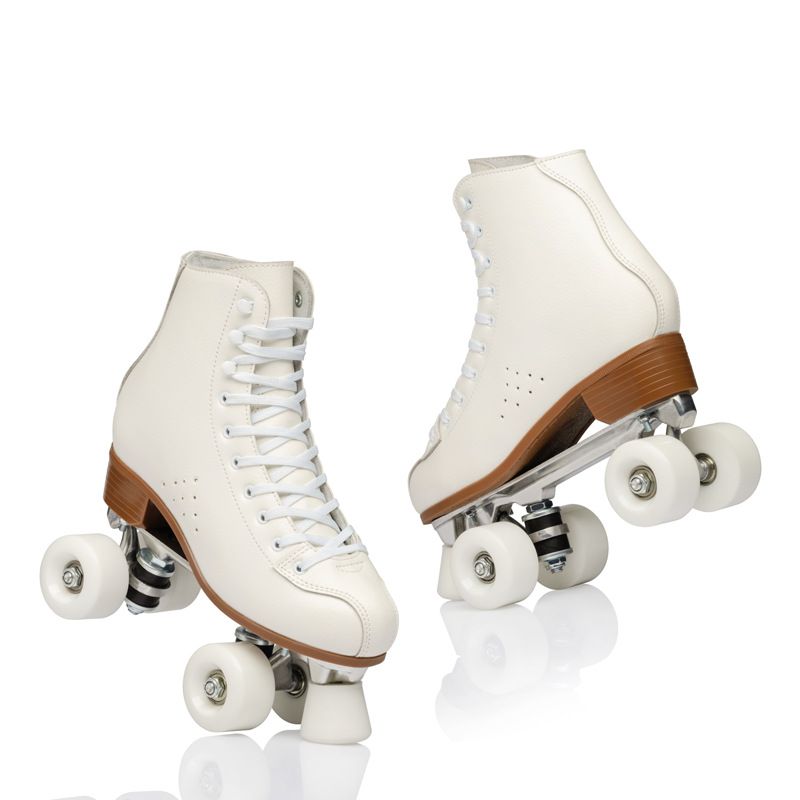 Weiße Rollschuhe aus Rindsleder, zweireihig, Skateschuhe, bequem, atmungsaktiv, langlebig_voghion.com