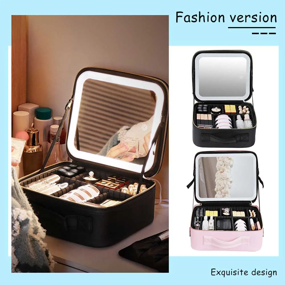 Make Up Pouch With Mirror Travel Makeup Bags Portable Large Capacity Fashi Simple PU Leather Casual For Weekend_voghion.com