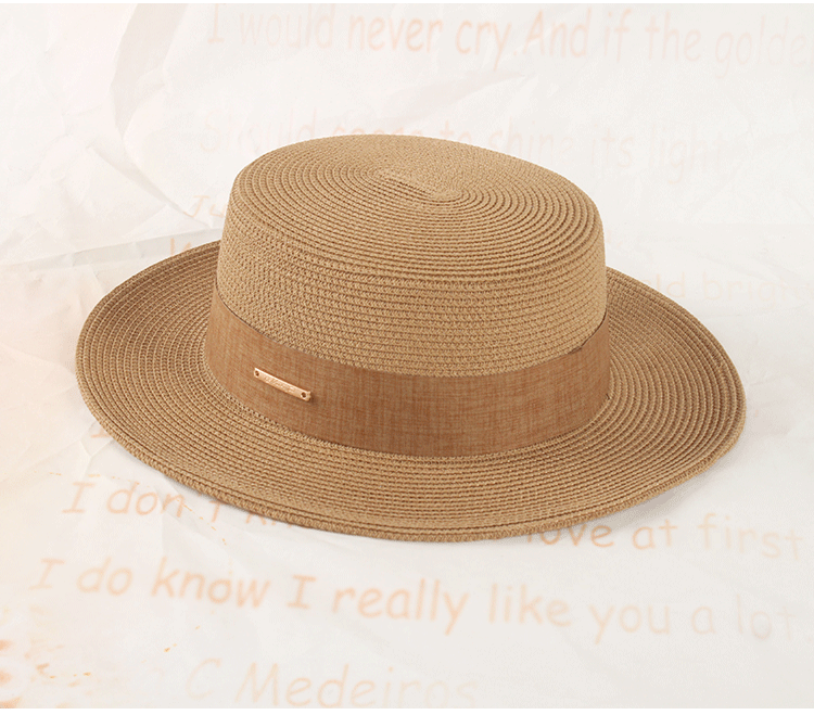 Cappello estivo coreano in paglia, cappello elegante con parte superiore piatta, cappello parasole per le vacanze, cappello casual semplice e versatile francese, per ragazze_voghion.com