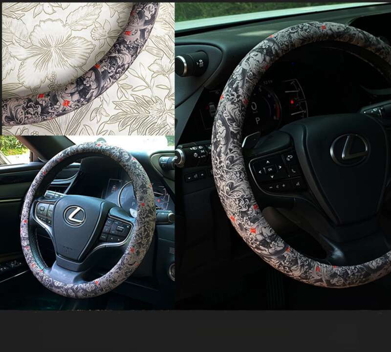 Husă universală pentru volan Prajna Geisha pictată manual, set personalizat de cărți de joc cu vulpe cu nouă cozi, ghidon cu braț floral_voghion.com