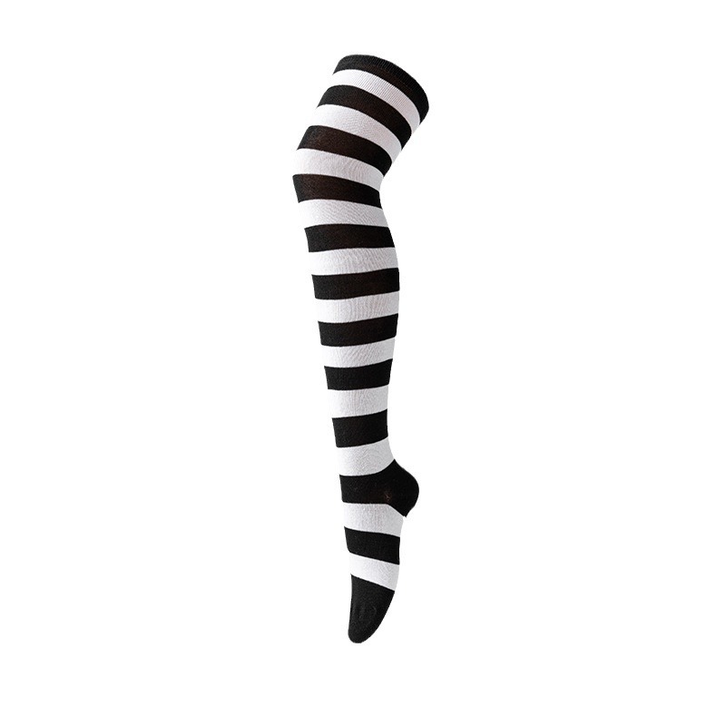 Calzini lunghi da donna sopra il ginocchio a righe colorate in bianco e nero per feste, per cosplay, anime, Natale e Halloween, a forma di gatto_voghion.com
