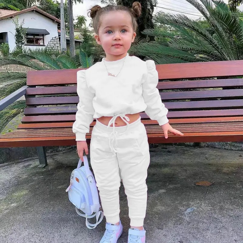 2 Stück Kinder Mädchen Einfarbig Kapuzenpullover & Hosen Set Langarm Aktiv Draussen 1-8 Jahre Herbst Weiß Hellgrün Rosa_voghion.com
